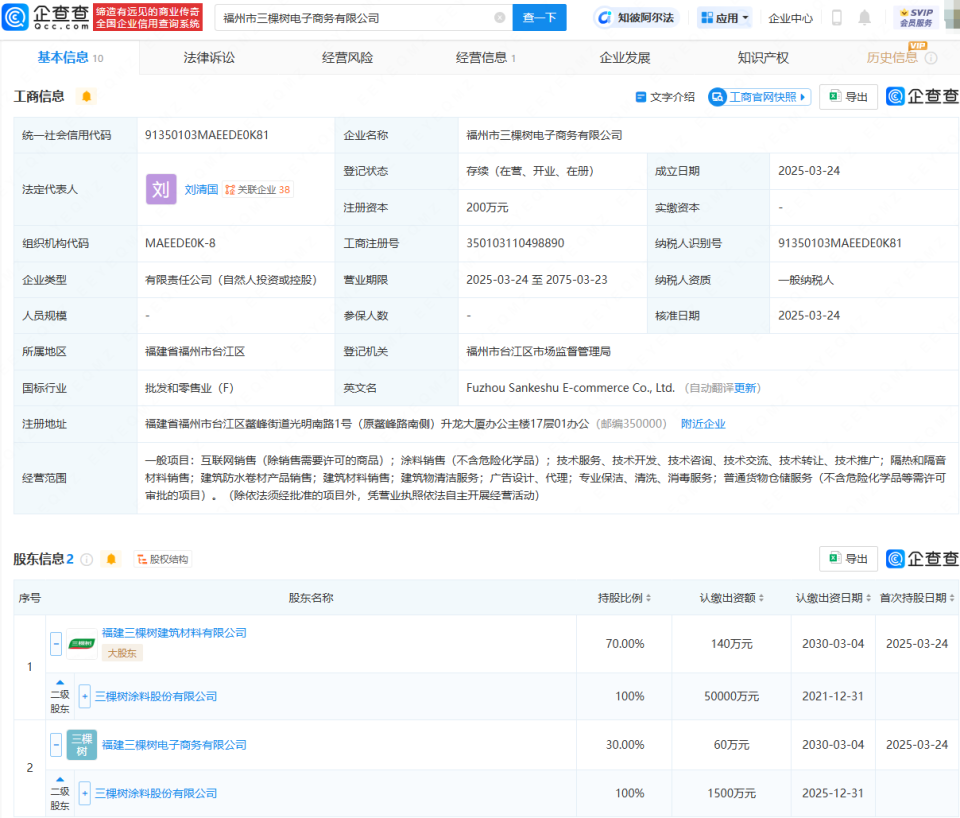 三棵树布局新赛道 成立电商公司，拓展专业保洁服务，构建建筑清洁新生态